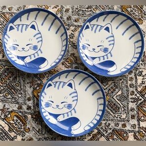 Japanese cat plate x 3
